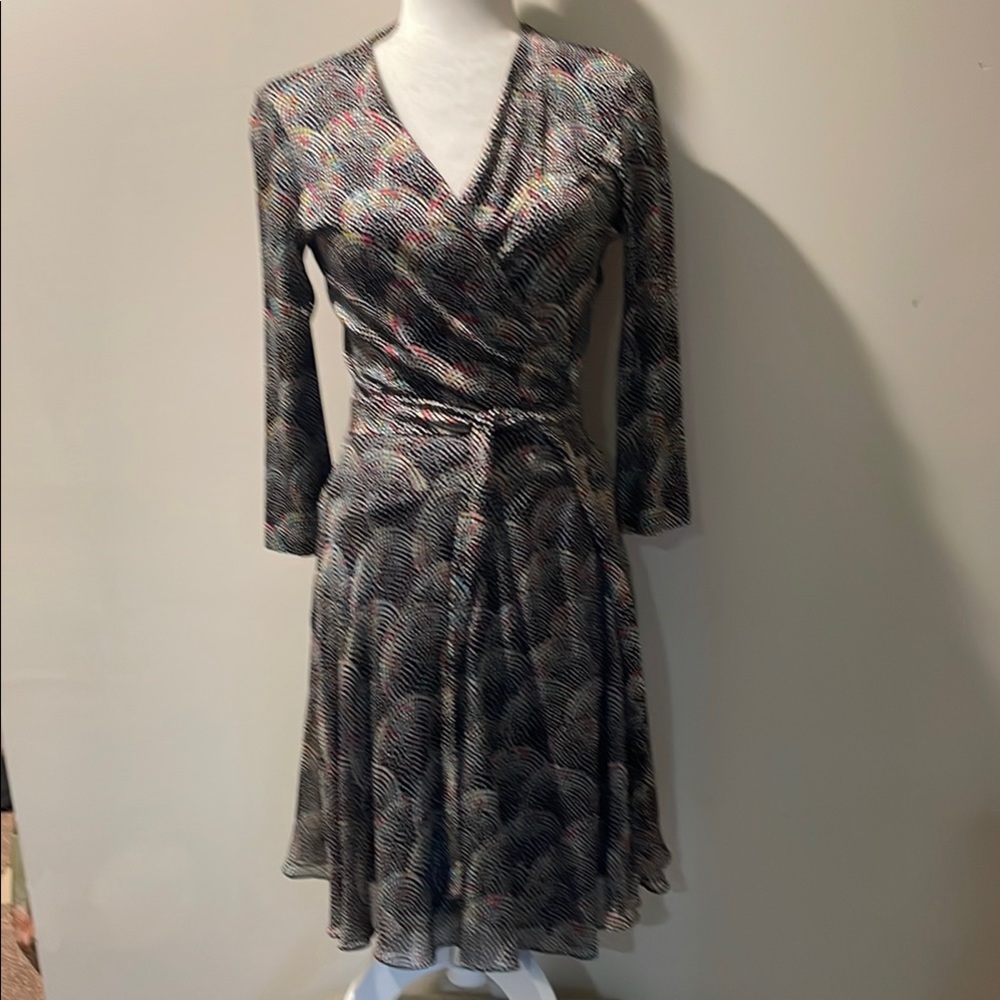 Diane Von Furstenberg Gray Fit and Flare Wrap Dress